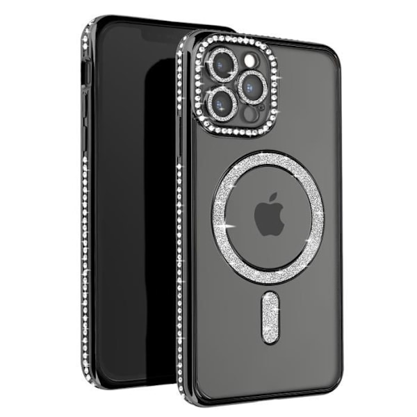 Diamond Cover til iPhone 13 Pro Max MagSafe Protection Rhinestone Contour Black Svart