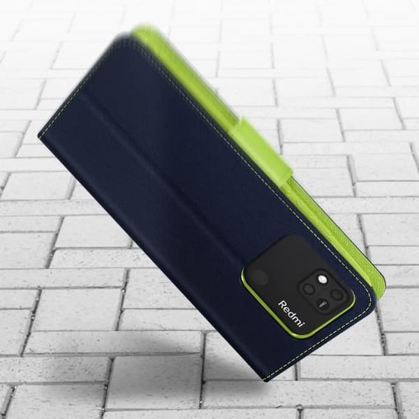 Xiaomi Redmi 10A Case Pung Kortholder Video Support blå og grøn