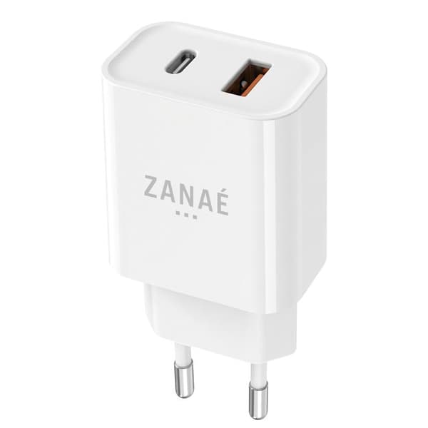 USB-C og USB-A 20W oplader til smartphone og tablet Hurtig opladning Zanaé Hvid Vit