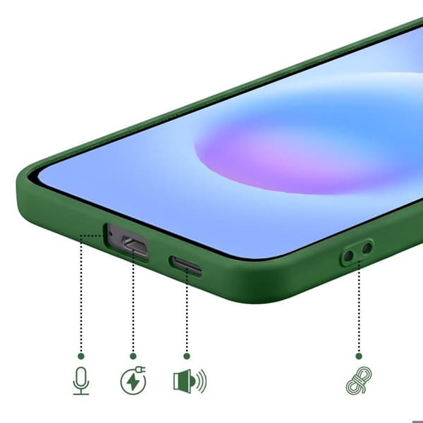 Silicone Soft-Touch-fodral för Galaxy A57 med mikrofiberfoder i mörkgrön Grön