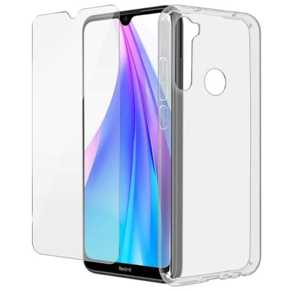 Coque og beskyttelsesfilm - Xiaomi - Redmi Note 8T/8 - Blød Silikone - 9H Tempereret Glas - Gennemsigtig Hvid Klar vit