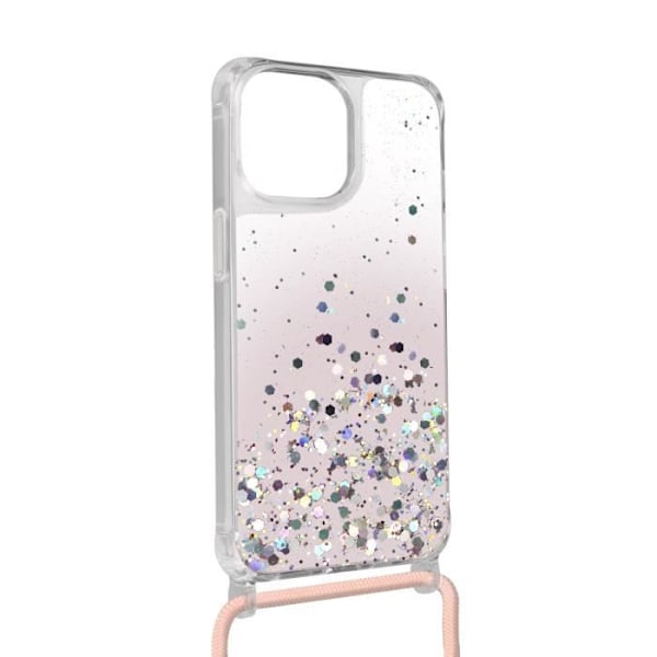 Taske til iPhone 11 AVIZAR - Pink gradient glitter bagside - Aftagelig flettet nylonstrop Rosa