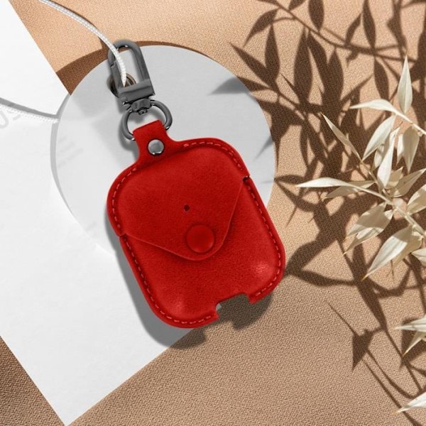 AirPods etui - DEVIA - Cowboy Series - Glat læder - Rød - Integreret karabinhage Röd