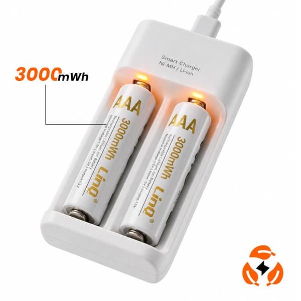 2-pack AAA uppladdningsbara litiumbatterier 3000mWh 1.5V LinQ Vit Vit