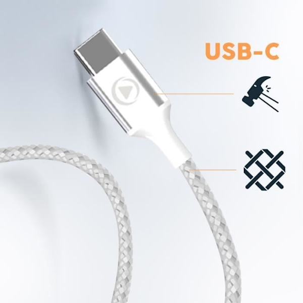 USB-C Langalliset kuulokkeet Nylon punottu elinikäinen takuu Ympäristöystävällinen Force Play valkoinen Vit