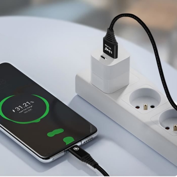 USB til USB C-kabel - LINQ - 1,5 m - Flettet nylon - Opladning og filoverførsel - Sort Svart