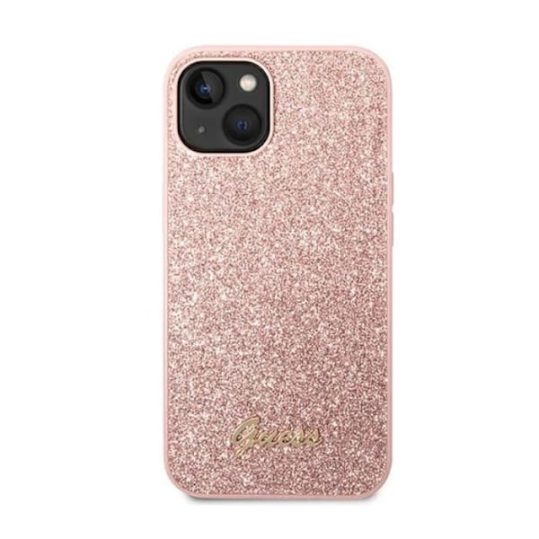 Guess Glitter Flakes Metal Logo Cover iPhone 14 (Pink) - 3666339065041