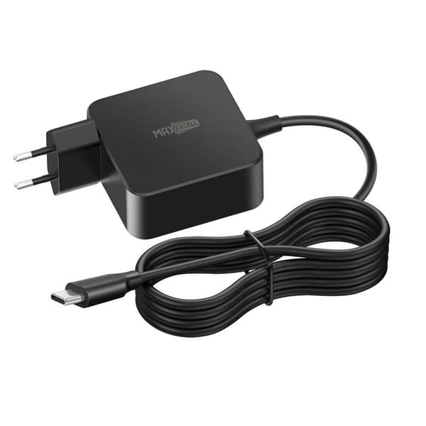 Ladeadapter - MAX EXCELL - MaxExcell - USB-C 65W - Integreret Kabel - Power Delivery Svart