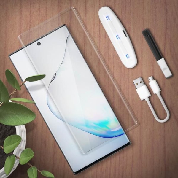 Galaxy Note 10 Plus Kalvokarkaistu lasi LED-lamppu, nestemäinen liima, läpinäkyvä valkoinen