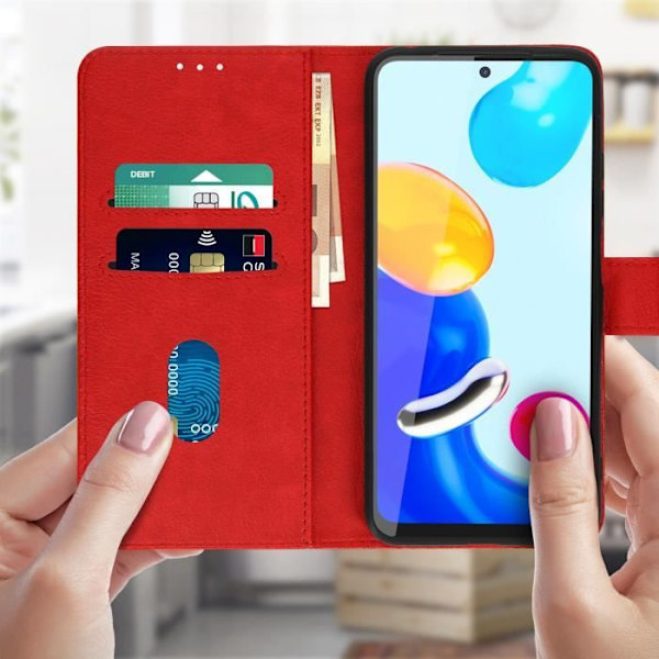 Xiaomi Redmi Note 11 ja Note 11s kotelo Flip Wallet Function Stand Red Röd