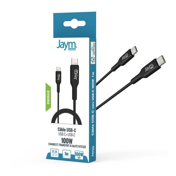 USB-C Kabel - JAYM - PD 3.0 - 100W - Opladning og Synkronisering - 1m Sort Svart