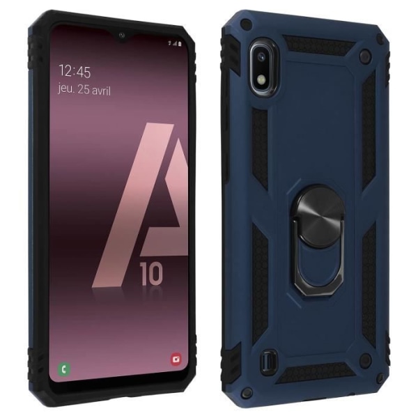 Galaxy A10 Case Kaksimateriaalia Jäykkä Pehmeä Ring Videotuki Keskiyönsininen