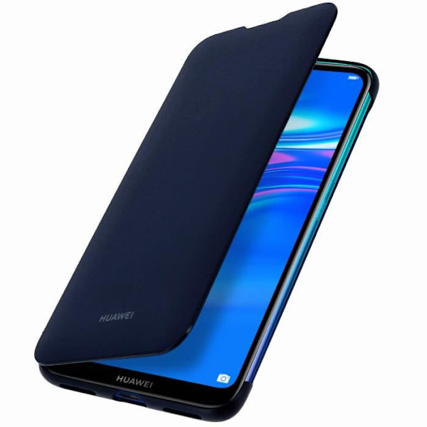 Housse - HUAWEI - Y7 2019 - Flip Cover - Fuld Beskyttelse - Kortopbevaring - Blå Blå