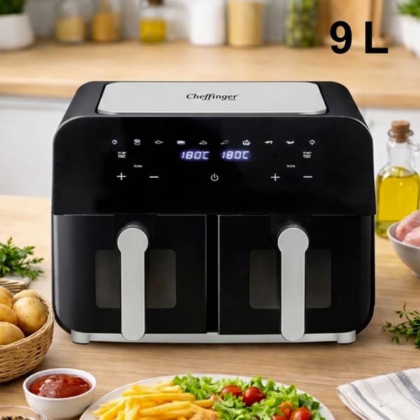 Luftfritös - CHEFFINGER - 9 L - Dubbel låda - Pekskärm - Temp. 60–200°C Svart