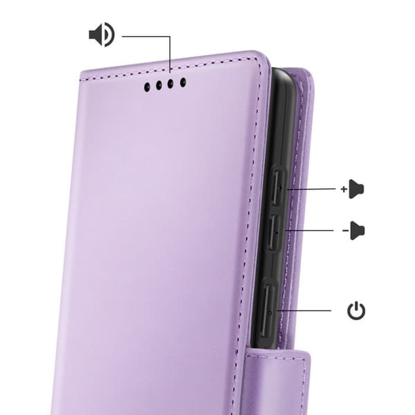 Pungetui til Galaxy S26 Læderlook Syet med Lilla Håndledsrem Violett
