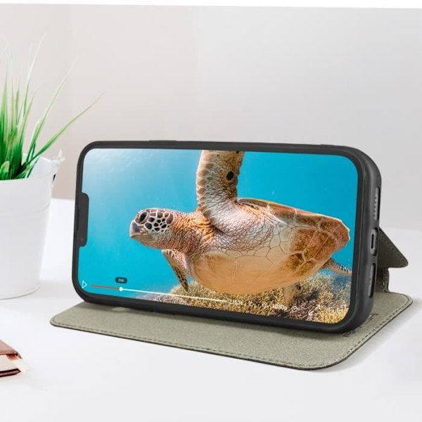 iPhone 13 Pro Max Etui - Akashi - Ægte Læder - Sort - Video Støtte - Kortholder Svart
