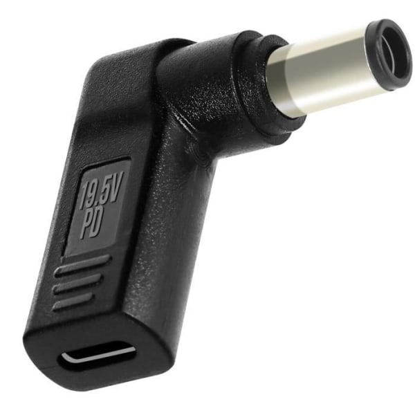 Vinklet USB-C til DELL bærbar opladningsadapter 7,4 x 5,0 mm, sort Svart