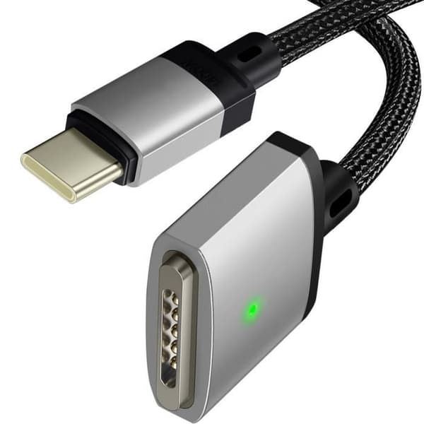 USB-C til MagSafe 3 - AVIZAR - 2m - 140W - Sort og sølv - Vævet nylon