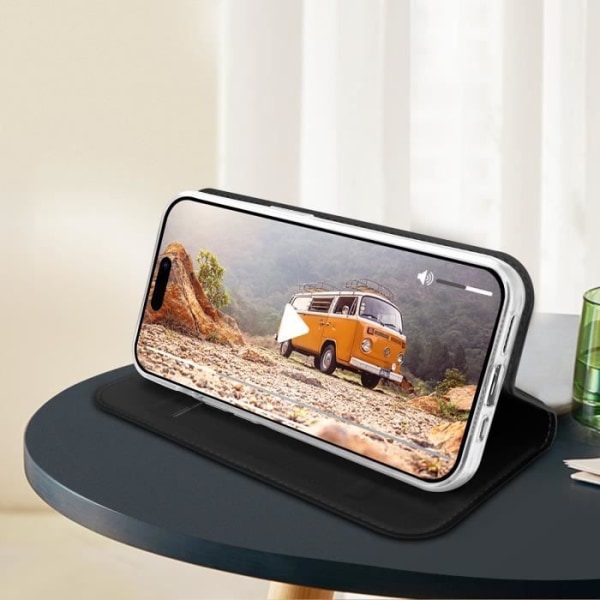 Cover til iPhone 15 Plus - DUX DUCIS - Sort - Flip Card Holder Video Support Svart