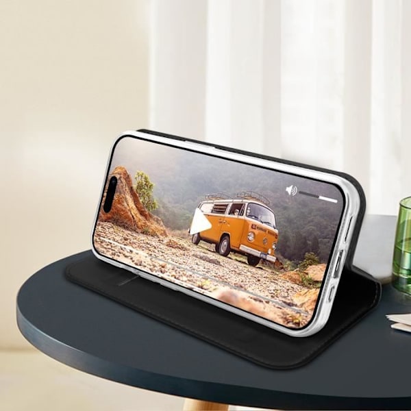 Fodral till iPhone 15 Plus - DUX DUCIS - Svart - Flip Card Hållare Video Support Svart