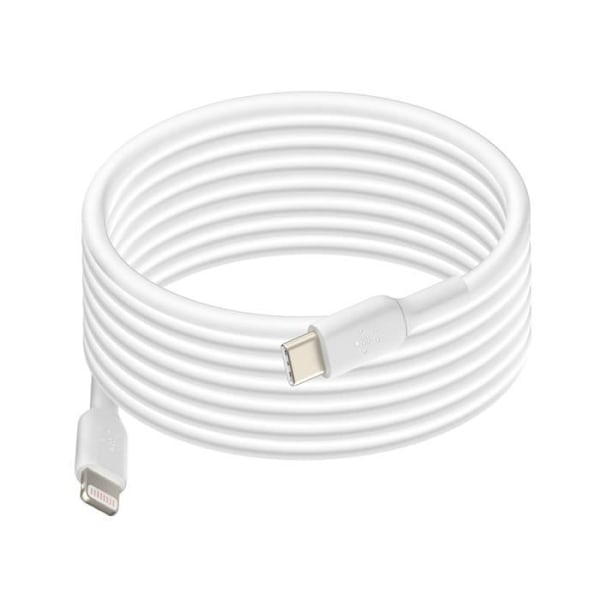 USB C-kabel till iPhone Lightning Power Delivery 18W Certifierad MFi 2m Belkin Vit Vit