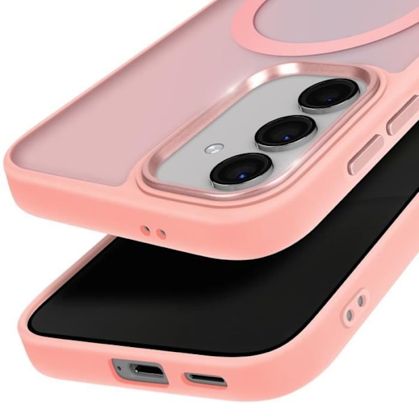 MagSafe-kuori Samsung Galaxy S24:lle ja S25:lle, matta takana, vaaleanpunainen reuna Rosa