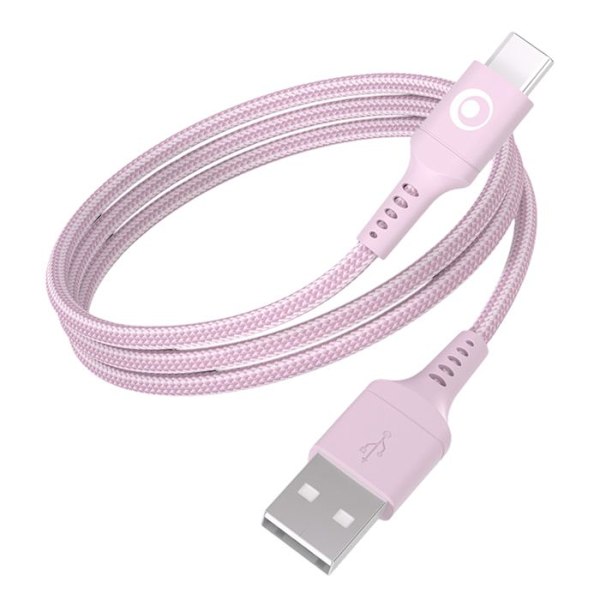 USB-A til USB-C FastCharge 15W 3A i vævet nylon 1.2m BigBen Connected Rosa Rosa