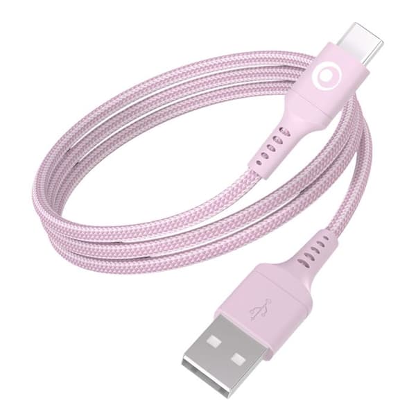 USB-A til USB-C kabel - BIGBEN CONNECTED - 1.2m - FastCharge 15W - Vævet nylon - Rosa