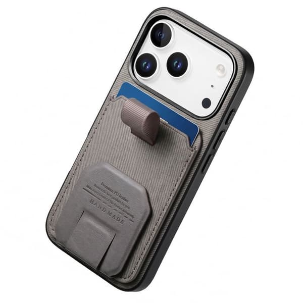 iPhone 17 Pro Max Fodral med Tyg Effekt och Stöd samt Kortfack Grå Grå