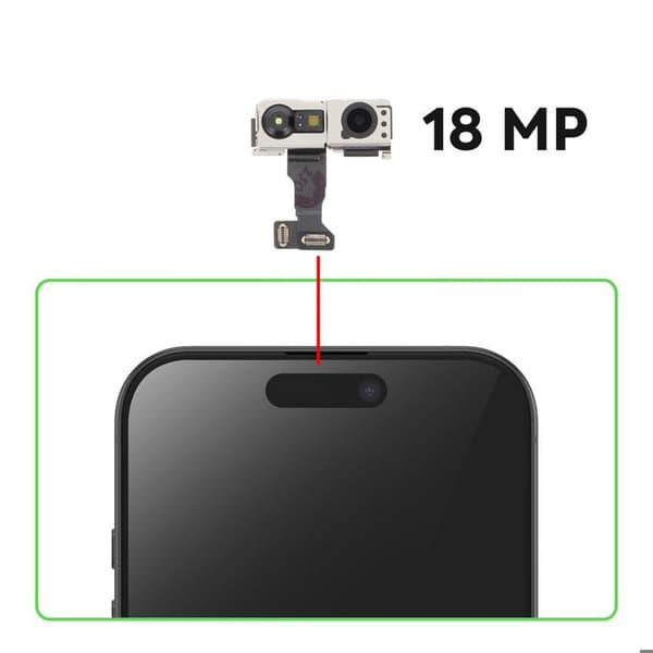 18MP Etukamera iPhone 17:lle Infrapunasensoreilla Musta / Hopea
