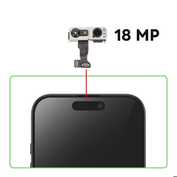 Frontkamera 18MP til iPhone 17 med Infrarøde Sensorer Sort / Sølv