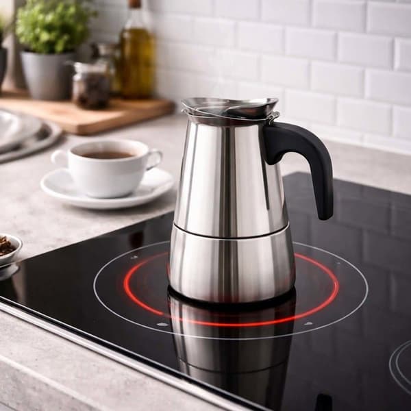 Cafeteria i rustfrit stål 6 kopper kompatibel med induktion til Moka-kaffe Cheffinger sølv Grå