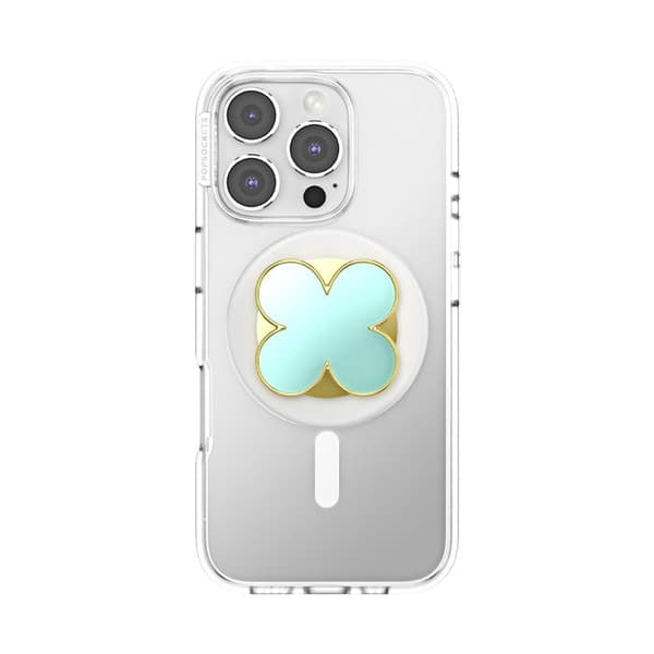 Support til smartphone PopGrip Premium Motif Emalje Kløver Solid Fastgørelse PopSockets Grøn Grön