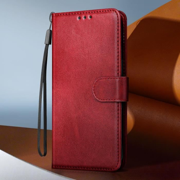 Kotelo Xiaomi Redmi 14C Flip Walletille ja Stable Video Holder Burgundylle Röd