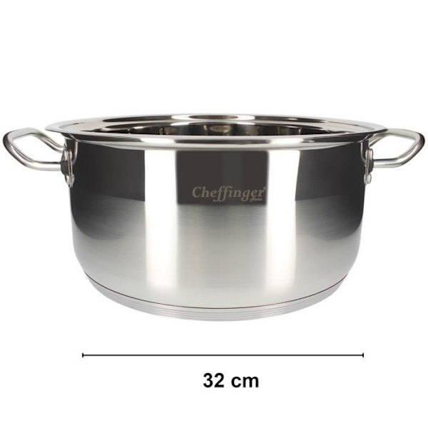 Marmite - Cheffinger - 32 cm - Ruostumatonta terästä - Kannellinen - Ergonomiset kahvat Grå