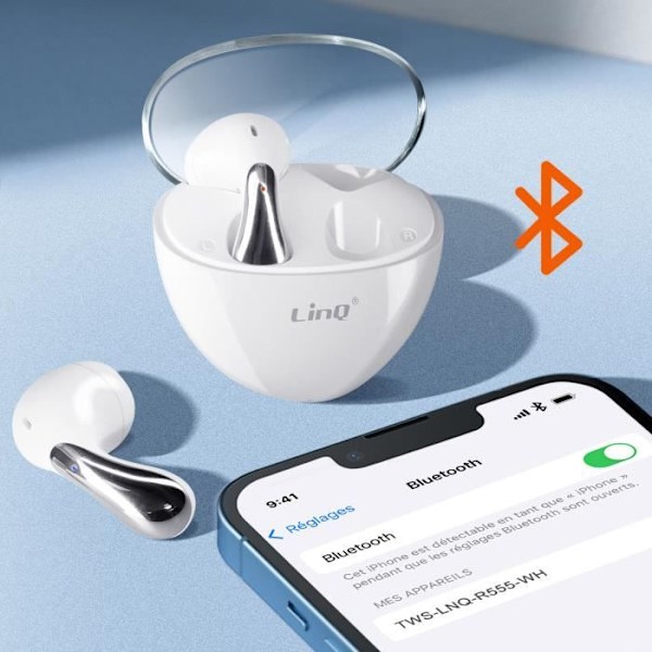 Bluetooth-hörlurar - LINQ - Water Drop Model - 5H batteritid - In-ear - Touchkontroll Vit