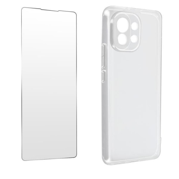 Skyddande skal - Xiaomi - Mi 11 - Mjuk Silikon - 9H Härdat Glas Film - Transparent Vit Klar vit