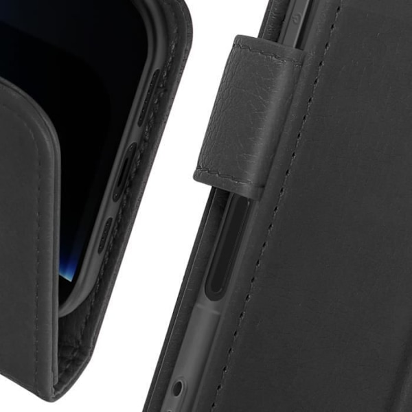 iPhone 16 Pro Max Etui - AVIZAR - Portefølje med Klap - Video Støtte - Sort Vegansk Læder - Semi-stift Svart