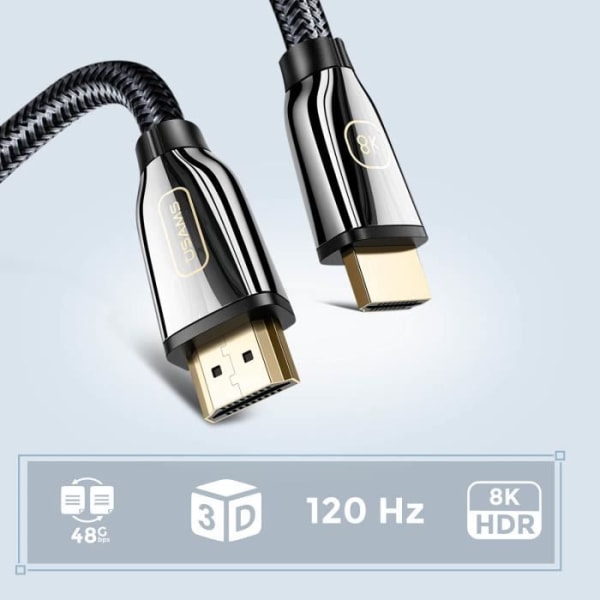 HDMI-kabel 2.1 Ultra HD 8K flätad resistent 2 meter Svart Usams