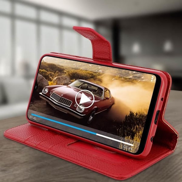 Kansi Samsung Galaxy A10 Folio Case Soft Touch -tukivideolle, punainen Röd