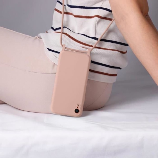 Apple iPhone XR Halvstyvt sladdfodral med halsrem 80cm rosa