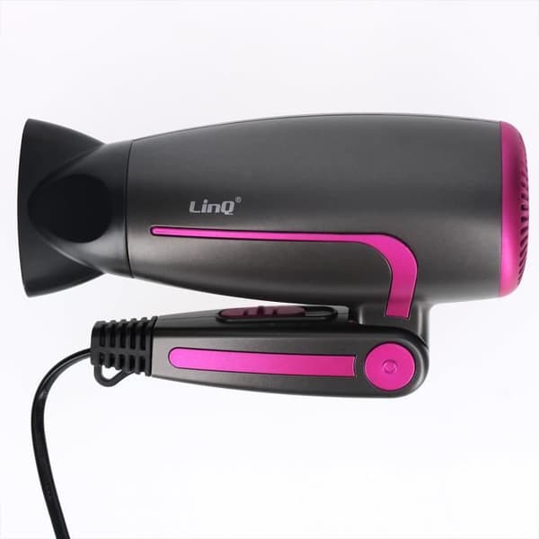 Mini Rejse Hårtørrer 2000W - Linq - Sort/Lilla Rosa
