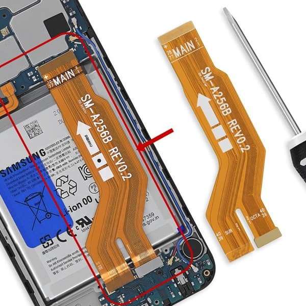 Bundkort til Samsung Galaxy A25 5G med gylden flexkabel Gul