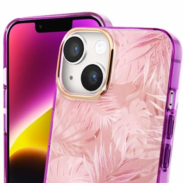 Coque til iPhone 14 Jungle Mønster Elegant og Tidless Guess Rose Rosa