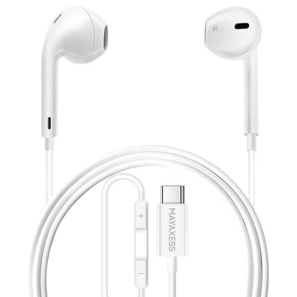 Öronproppar - MAYAXESS - Galaxy S25 FE - USB-C - Inbyggd mikrofon - Optimal komfort Vit
