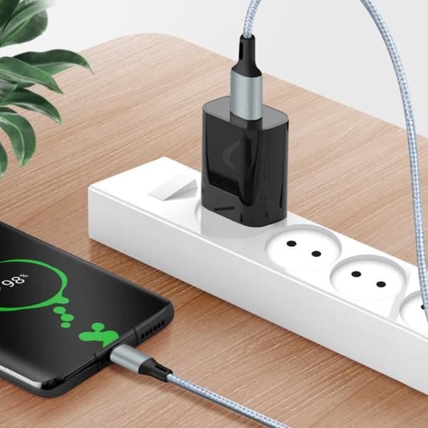 USB 3 i 1-kabel - AVIZAR - 2m - Snabbladdning - Flätad nylon - Grå Grå