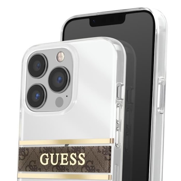 iPhone 13 Pro Stripe Charm kuori Guess ruskea avaimenperällä kastanj