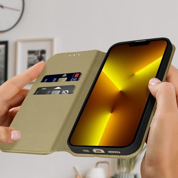 iPhone 13 Pro Max-fodral - Ej specificerat - Plånboksficka - Guldgul - Videostöd - Heltäckande skydd Gult guld