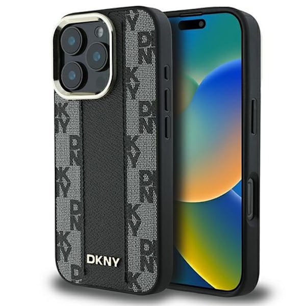 IPhone 16 Pro Max Fodral - DKNY Läder Hårdskal Rutig Mönster Rutig Magsafe (DKHMP16XPCPVSLK) - Noir svart