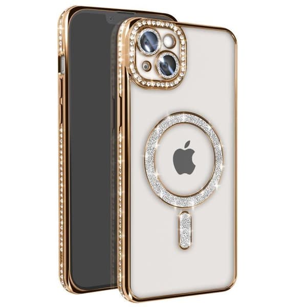 Coque - Diamant - iPhone 14 Plus - Guld Strass - Slitstark - MagSafe Kompatibel - Elegant Gul